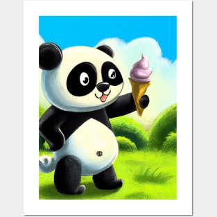 Panda with Ice Cream Posters and Art